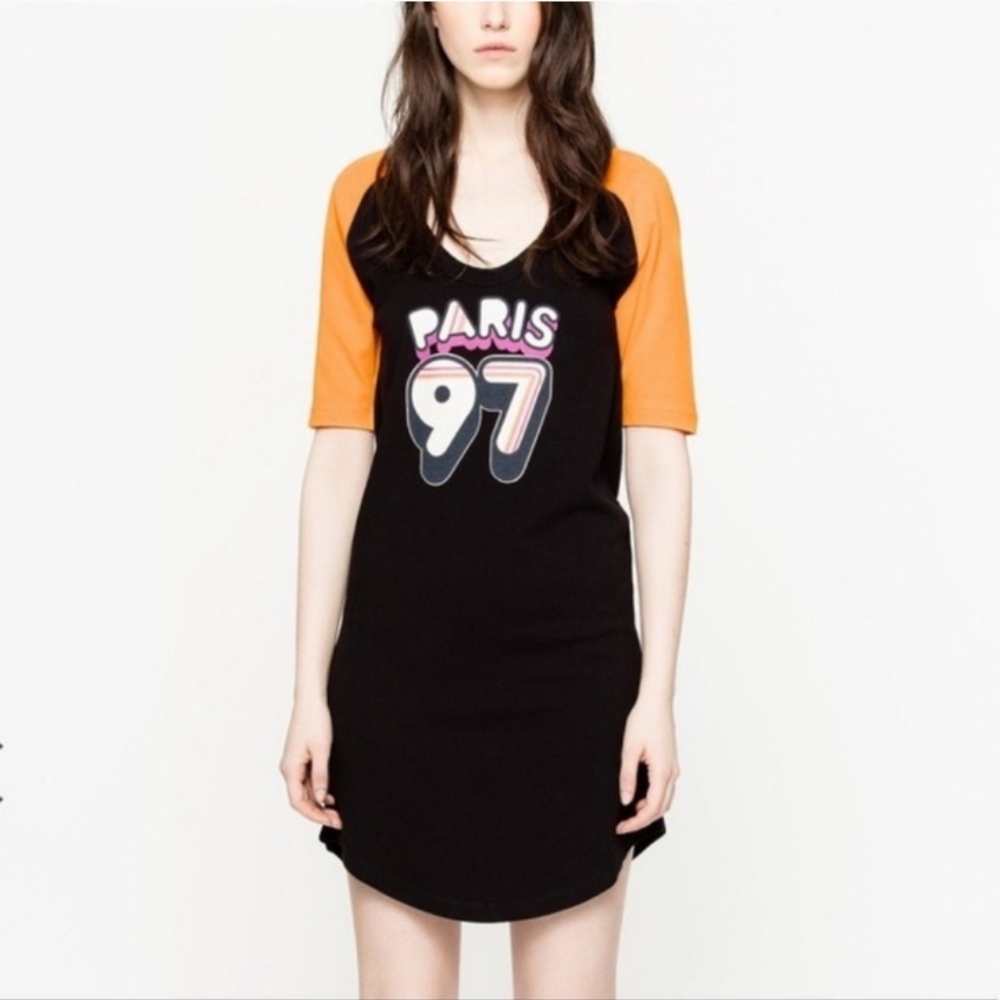 NEW Zadig & Voltaire Paris dress 97 curved hem short tee t-shirt Rachelle dress